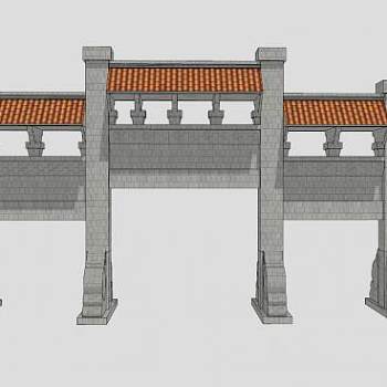 中式简易牌坊大门SU模型下载_sketchup草图大师SKP模型