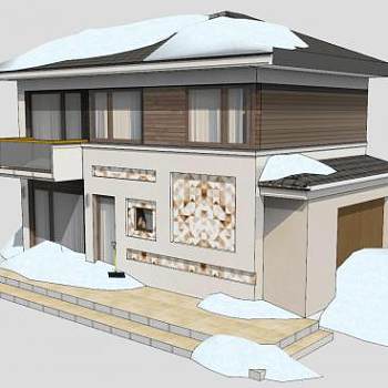 下雪天的别墅房子SU模型下载_sketchup草图大师SKP模型