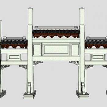 中式石制牌坊建筑SU模型下载_sketchup草图大师SKP模型