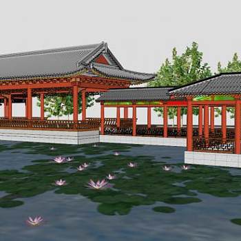 古建长廊su模型下载_sketchup草图大师SKP模型