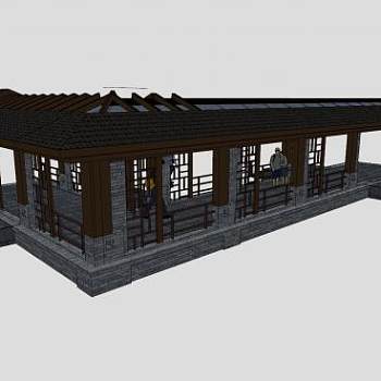 中式长廊廊道SU模型下载_sketchup草图大师SKP模型