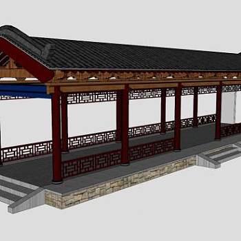 中式檐廊长廊SU模型下载_sketchup草图大师SKP模型