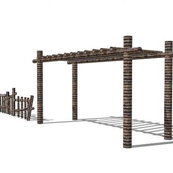 现代木制廊架设计SU模型下载_sketchup草图大师SKP模型