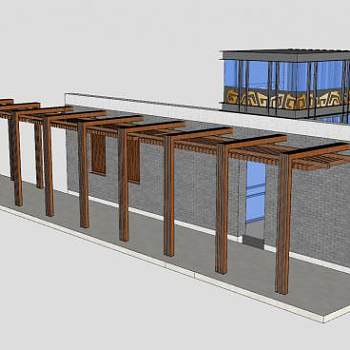中式廊架长廊SU模型下载_sketchup草图大师SKP模型