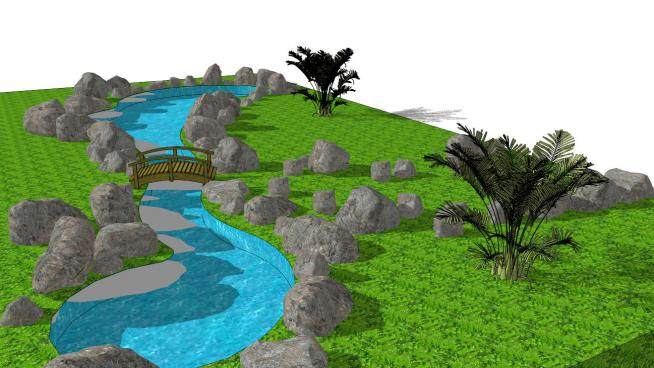 园林水池设计su模型下载_sketchup草图大师SKP模型