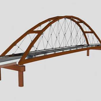 现代系杆拱桥跨河大桥SU模型下载_sketchup草图大师SKP模型