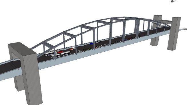 现代系杆拱桥大桥SU模型下载_sketchup草图大师SKP模型
