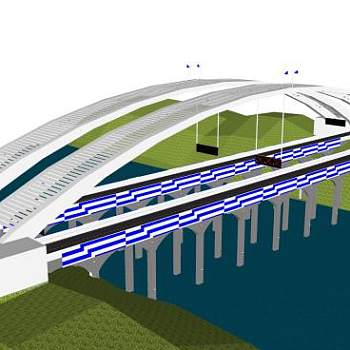 现代高架公路拱系桥SU模型下载_sketchup草图大师SKP模型