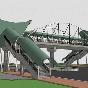 现代公路人行天桥SU模型下载_sketchup草图大师SKP模型