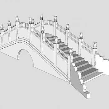 现代仿古石拱桥SU模型下载_sketchup草图大师SKP模型