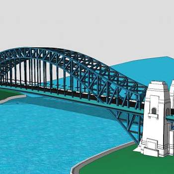 现代跨河系杆拱桥SU模型下载_sketchup草图大师SKP模型