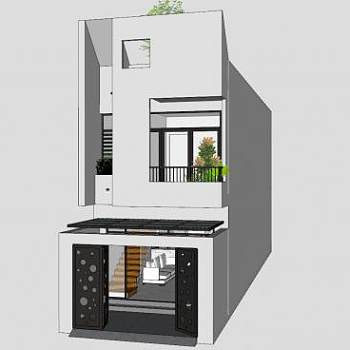 现代小型独栋别墅建筑SU模型下载_sketchup草图大师SKP模型