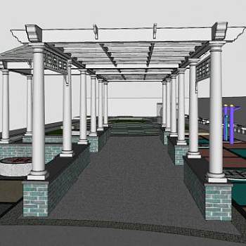 新中式廊架设计SU模型下载_sketchup草图大师SKP模型