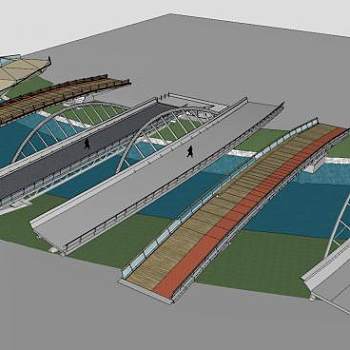 现代人行桥梁SU模型下载_sketchup草图大师SKP模型