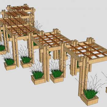 现代廊架拼接廊道SU模型下载_sketchup草图大师SKP模型