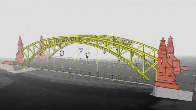 欧式铁艺跨河大桥SU模型下载_sketchup草图大师SKP模型