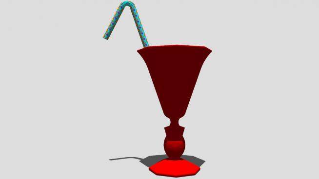 八角形的红色方玻璃杯吸管饮料杯_su模型下载 草图大师模型_SKP模型