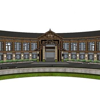 弧形中式建筑su模型下载_sketchup草图大师SKP模型