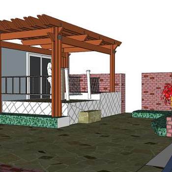 现代庭院廊架外观SU模型下载_sketchup草图大师SKP模型