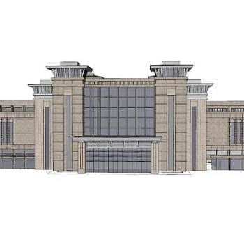 现代行政大楼外观SU模型下载_sketchup草图大师SKP模型