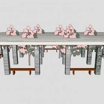 现代户外椅廊架SU模型下载_sketchup草图大师SKP模型