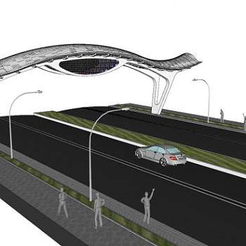 现代高架公路廊道设计SU模型下载_sketchup草图大师SKP模型