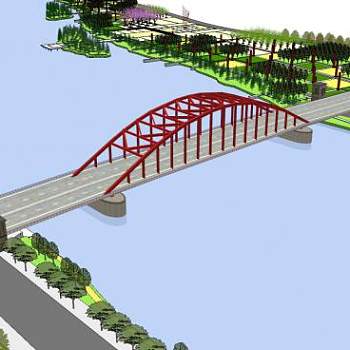 现代系杆桥梁SU模型下载_sketchup草图大师SKP模型