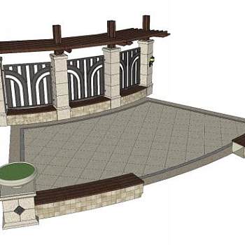 新中式廊架平台SU模型下载_sketchup草图大师SKP模型
