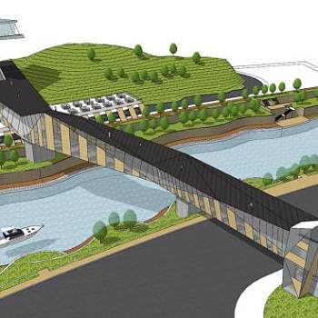 现代观光跨河大桥SU模型下载_sketchup草图大师SKP模型