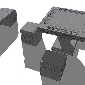 中式石桌凳su模型下载_sketchup草图大师SKP模型