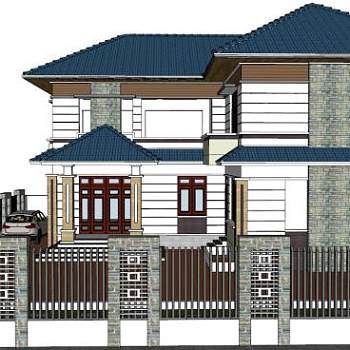 农村三层小别墅su模型下载_sketchup草图大师SKP模型