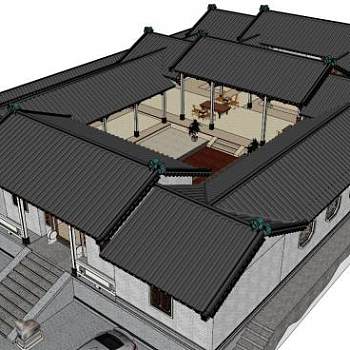 古建筑四合院su模型下载_sketchup草图大师SKP模型