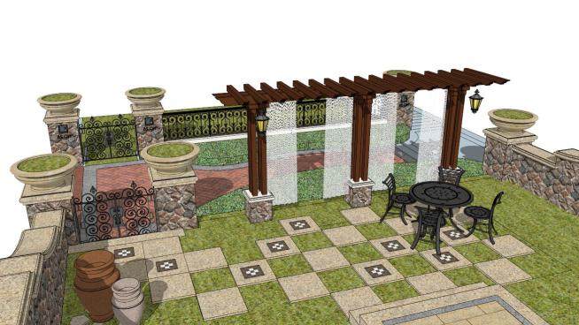 院内花园的设计su模型下载_sketchup草图大师SKP模型