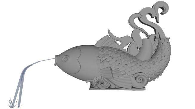 鱼吐水雕塑su模型下载_sketchup草图大师SKP模型