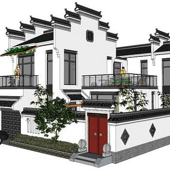 现代中式住宅su模型下载_sketchup草图大师SKP模型