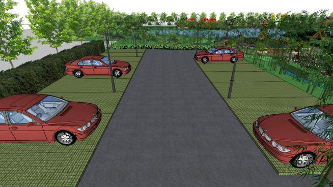 某现代生态停车场设计su模型下载_sketchup草图大师SKP模型
