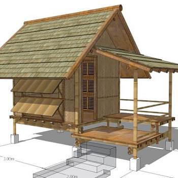 农家乐竹屋顶su模型下载_sketchup草图大师SKP模型