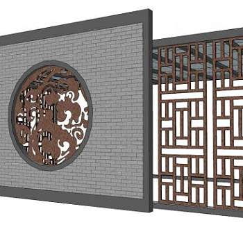 景观红色镂空景墙su模型下载_sketchup草图大师SKP模型