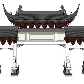 中式双层古建牌坊su模型下载_sketchup草图大师SKP模型