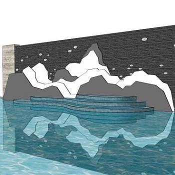 新中式景墙山水景墙SU模型下载_sketchup草图大师SKP模型