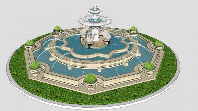 欧式喷泉水景雕塑SU模型下载_sketchup草图大师SKP模型
