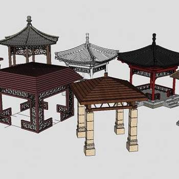 古建亭子凉亭建筑精细SU模型下载_sketchup草图大师SKP模型