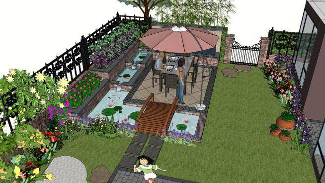 家庭庭院住宅花园景观SU模型下载_sketchup草图大师SKP模型