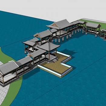 廊桥建筑庭院设计SU模型下载_sketchup草图大师SKP模型