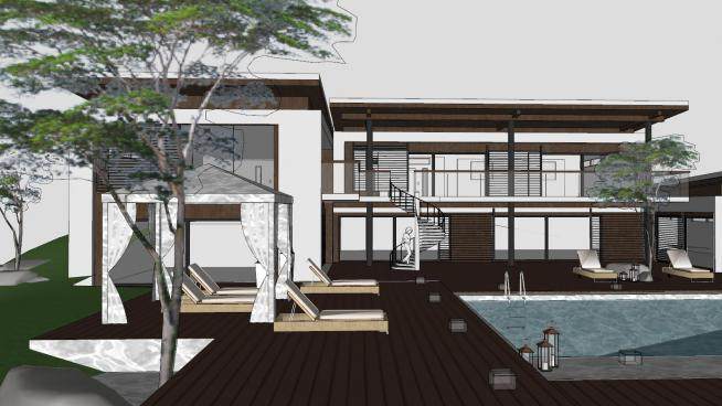 亚洲现代中式度假会所建筑SU模型下载_sketchup草图大师SKP模型