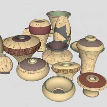 园林陶瓷陶罐陶瓷花瓶SU模型下载_sketchup草图大师SKP模型