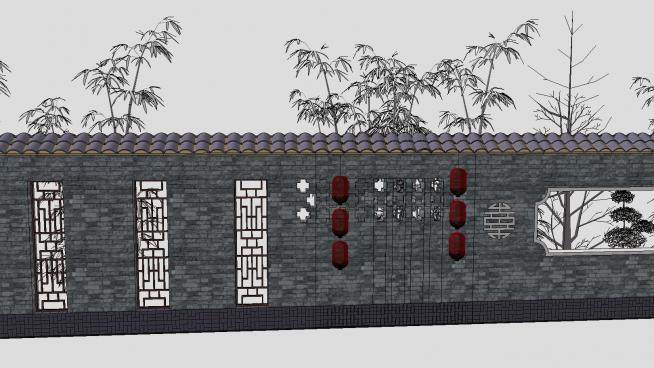 中式建筑古建围墙SU模型下载_sketchup草图大师SKP模型