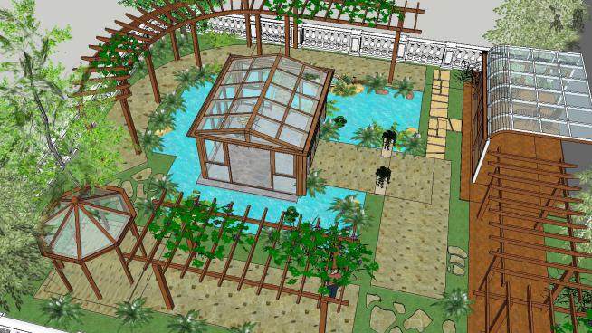 空中花园庭院景观屋顶花园SU模型下载_sketchup草图大师SKP模型