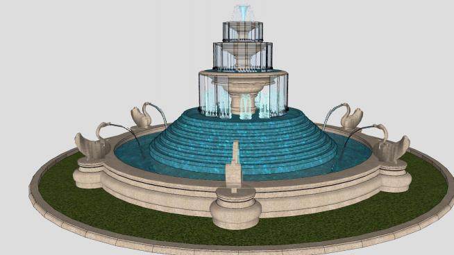 水景和喷泉庭院建筑SU模型下载_sketchup草图大师SKP模型