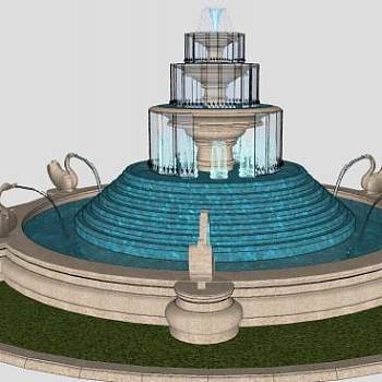 水景和喷泉庭院建筑SU模型下载_sketchup草图大师SKP模型